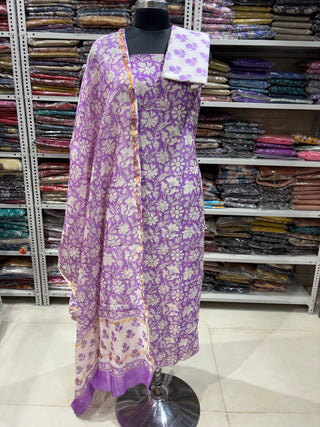 Handblock Chanderi Suit Material with Chanderi Dupatta(Lining Included)