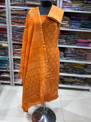 Handblock Chanderi Suit Material with Chanderi Dupatta(Lining Included)