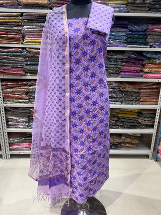 Cotton Handblock Office Wear Suit fabric with Kota Doria Dupatta
