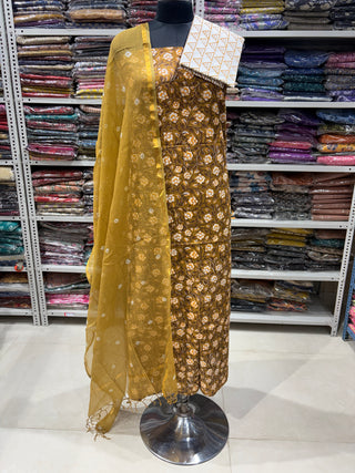 Cotton Handblock Office Wear Suit fabric with Kota Doria Dupatta
