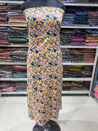 Light Yellow Cotton Handblock Office Wear Suit fabric with Kota Doria Dupatta