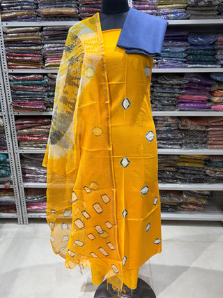 Cotton Handblock Office Wear Suit fabric with Kota Doria Dupatta