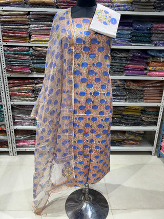 Cotton Handblock Office Wear Suit fabric with Kota doria Dupatta