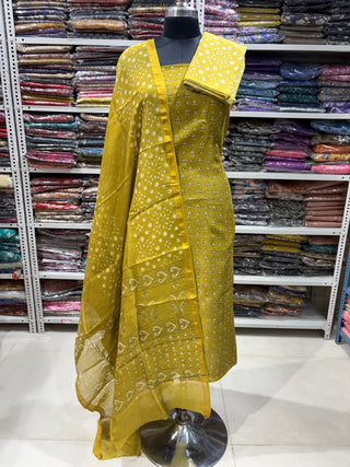 Akola Handblock Chanderi Suit Material with Chanderi Dupatta(Lining Included)
