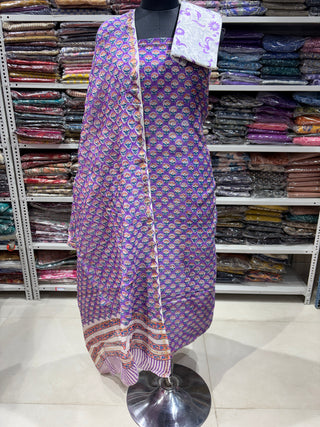 Handblock Chanderi Suit Material with Chanderi Dupatta(Lining Included)