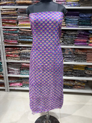 Handblock Chanderi Suit Material with Chanderi Dupatta(Lining Included)