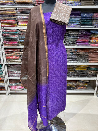 Handblock Chanderi Suit Material with Chanderi Dupatta(Lining Included)