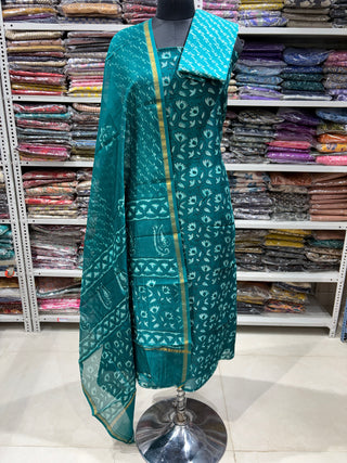 Akola Handblock Chanderi Suit Material with Chanderi Dupatta(Lining Included)