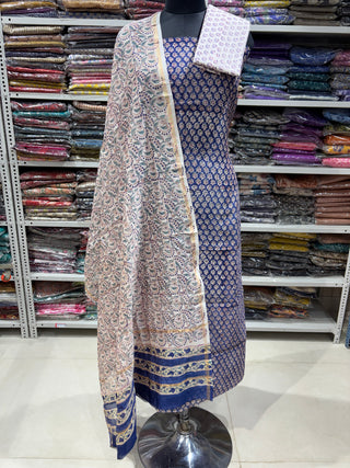 Handblock Chanderi Suit Material with Chanderi Dupatta(Lining Included)