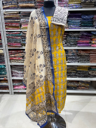 Handblock Chanderi Suit Material with Chanderi Dupatta(Lining Included)