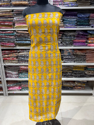 Handblock Chanderi Suit Material with Chanderi Dupatta(Lining Included)