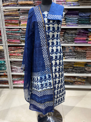Handblock Chanderi Suit Material with Chanderi Dupatta(Lining Included)