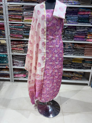 Handblock Chanderi Suit Material with Chanderi Dupatta(Lining Included)
