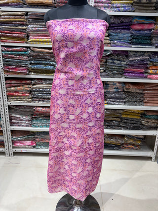 Handblock Chanderi Suit Material with Chanderi Dupatta(Lining Included)