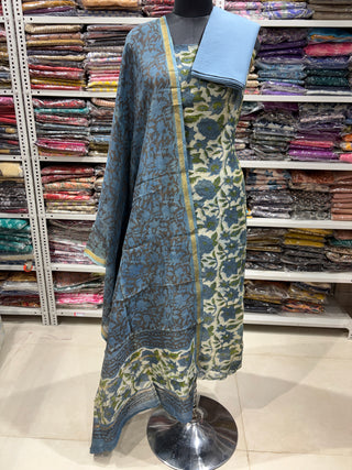 Handblock Chanderi Suit Material with Chanderi Dupatta(Lining Included)