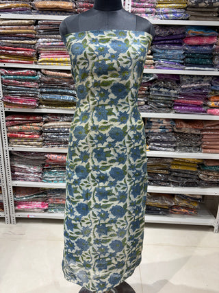 Handblock Chanderi Suit Material with Chanderi Dupatta(Lining Included)