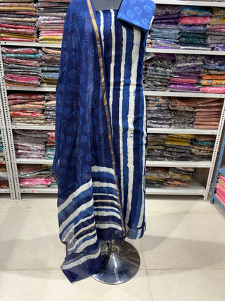 Handblock Chanderi Suit Material with Chanderi Dupatta(Lining Included)