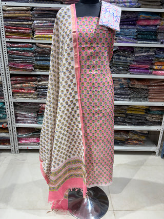 Handblock Chanderi Suit Material with Chanderi Dupatta(Lining Included)