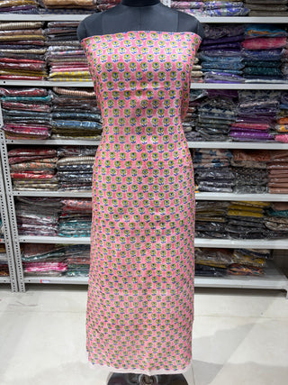 Handblock Chanderi Suit Material with Chanderi Dupatta(Lining Included)