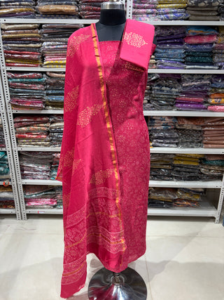 Handblock Chanderi Suit Material with Chanderi Dupatta(Lining Included)