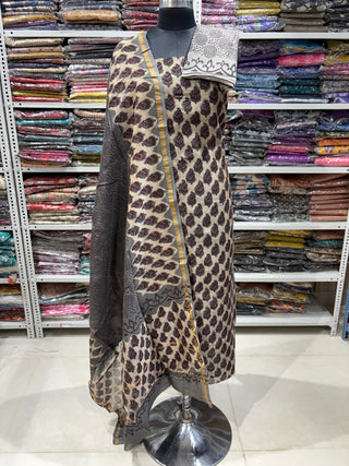 Vanaspati Handblock Chanderi Suit Material with Chanderi Dupatta(Lining Included)