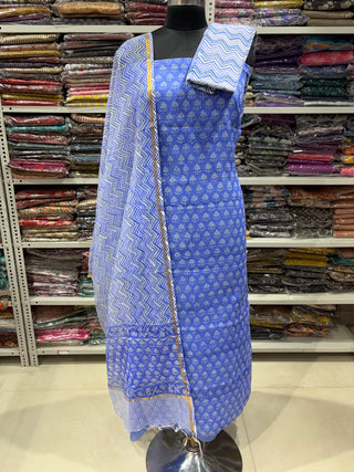 Hand block kota doria suit set for office wear (with extra lining included)