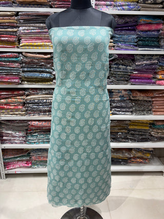 sea green Hand block kota doria suit set for office wear (with extra lining included)