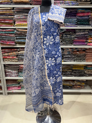 Cotton Block Print Office Wear Suit fabric with Kota Doria Dupatta  (36 inch width) and  Bottom
