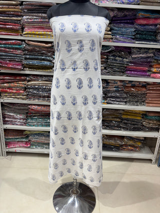 Sanganeri Print Cotton Handblock Office Wear Suit fabric with Sanganeri Kota Doria Dupatta