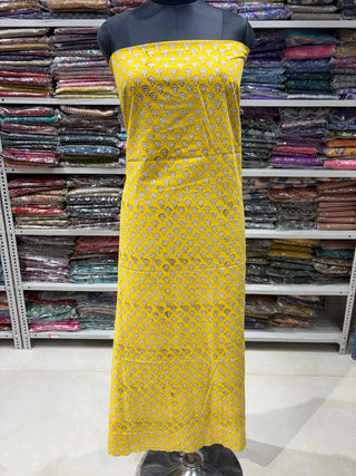 Yellow Cotton Handblock Office Wear Suit fabric with Kota Doria Dupatta