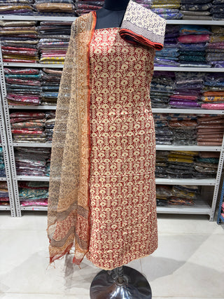 Cotton Handblock Office Wear Suit fabric with Kota Doria Dupatta