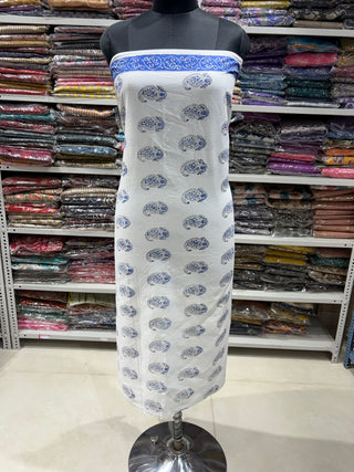 Sanganeri Print Cotton Handblock Office Wear Suit fabric with Sanganeri Kota Doria Dupatta