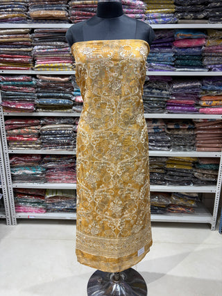 Mustard Silk Party Wear Designer Suit fabric with soft organza dupatta