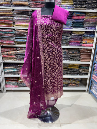 Magenta Color Crushed Shimmer Party Wear Designer Suit fabric with dupatta