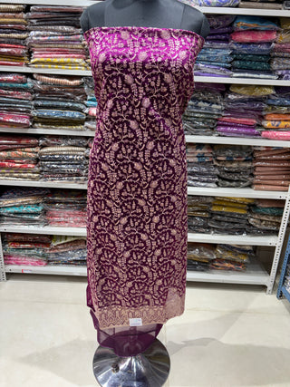 Magenta Color Crushed Shimmer Party Wear Designer Suit fabric with dupatta