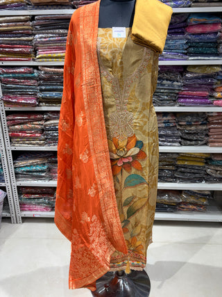 Shimmer Party Wear Suit Fabric with Banarasi dupatta