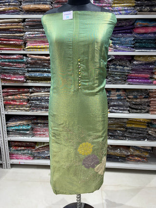 Green Tissue Shimmer Party Wear Suit Dress Material fabric with Tissue Dupatta