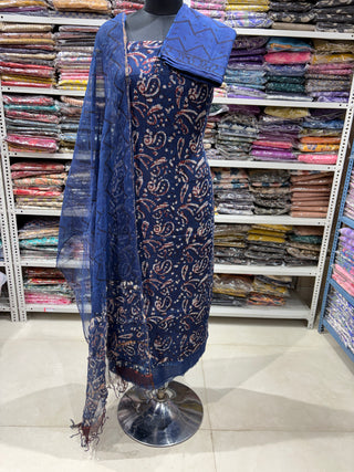 Hand block kota doria suit set for office wear (with extra lining included)