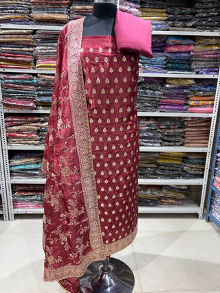 Maroon Crushed Shimmer Party Wear Designer Suit fabric with dupatta