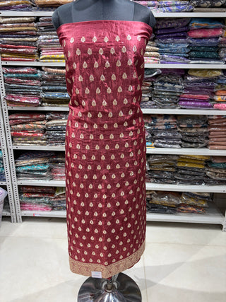 Maroon Crushed Shimmer Party Wear Designer Suit fabric with dupatta
