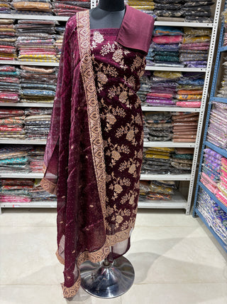 Wine Color Party Wear Shimmer Suit fabric and dupatta