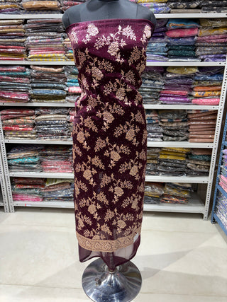 Wine Color Party Wear Shimmer Suit fabric and dupatta