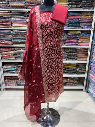 Maroon Color Crushed Shimmer Party Wear Designer Suit fabric with dupatta