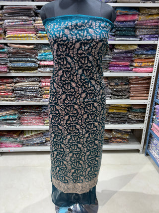 Bottle Green Color Crushed Shimmer Party Wear Designer Suit fabric with dupatta