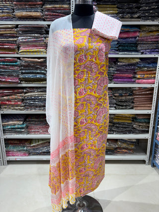 Premium Cotton Handblock Suit fabric with Chiffon Dupatta