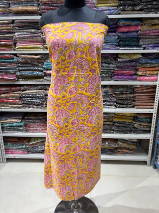 Premium Cotton Handblock Suit fabric with Chiffon Dupatta
