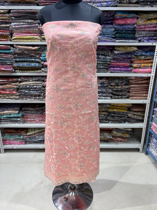 Pink Wrinkled Organza Party Wear Designer Suit fabric with pure chiffon dupatta