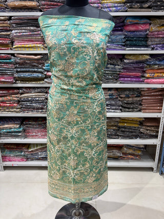 Sea Green Silk Party Wear Designer Suit fabric with soft organza dupatta