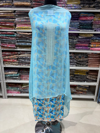 Light Blue Rayon Office Wear Suit Dress Material with Chiffon Dupatta