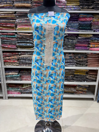 Light Blue Rayon Office Wear Suit Dress Material with Chiffon Dupatta